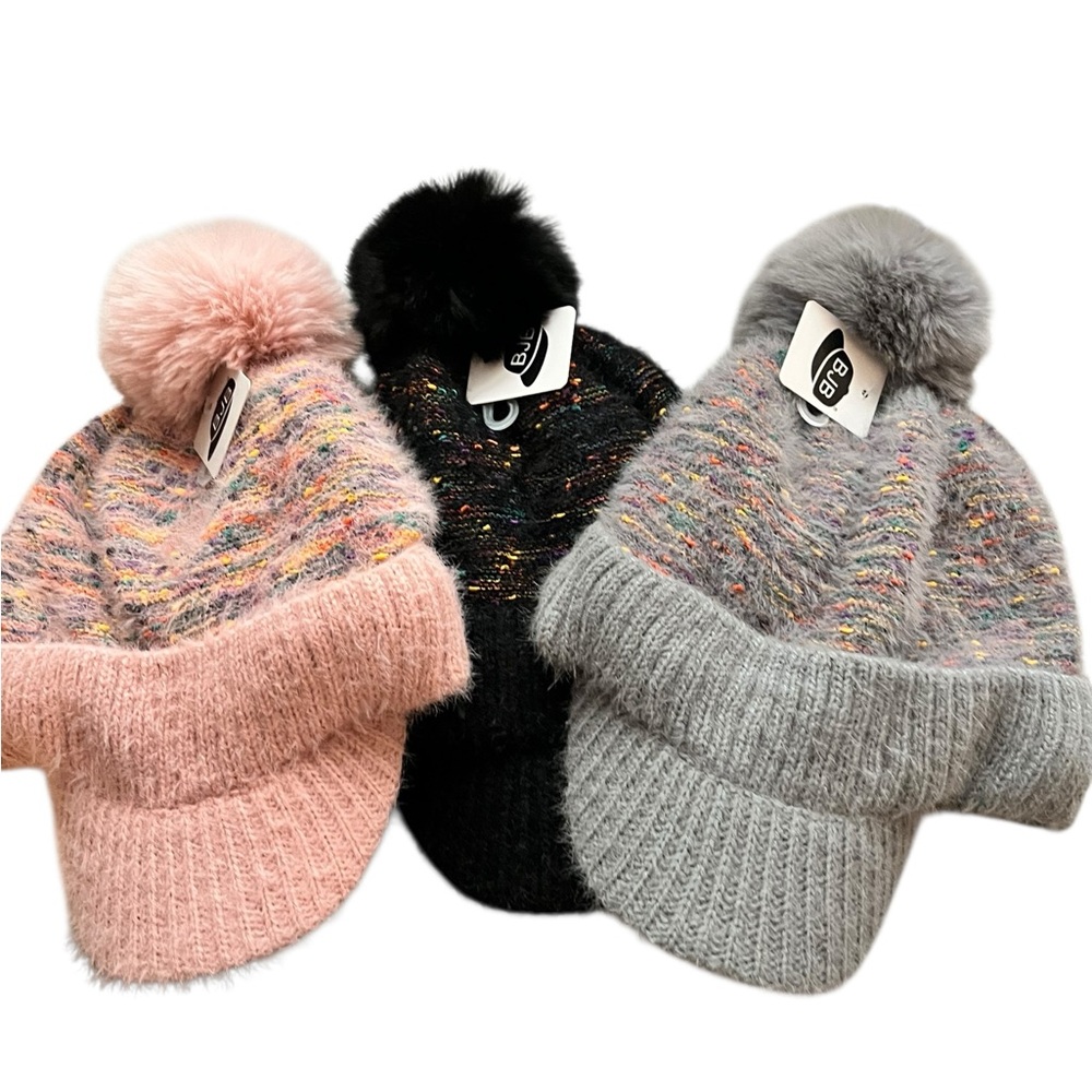Pink NWT knit multicolored newsboy floppy hat with fleece lining